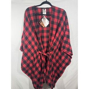 IMAN red and black plaid poncho with a tie waist Size XS/S
